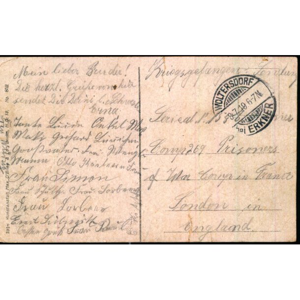 Krigs Gefangenensendung  - England - Wolterdorf 8 - 7  - 19 - Brugt - Rifter !