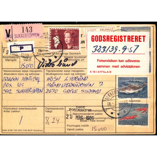 Godsregistreret - V 143  - Fra Grnland - Til Greve Strand