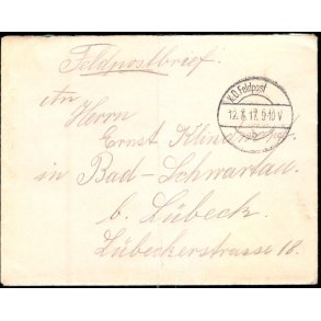 Feldpostbrev  - K.D. Feldpost.  12 -4 - 17  - Til Bad- Schwartau - Lbeck