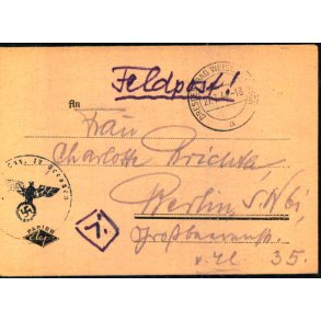 Tysk Feldpostbrev - Feldpoststempel  27 - 7 - 44 - Til Berlin