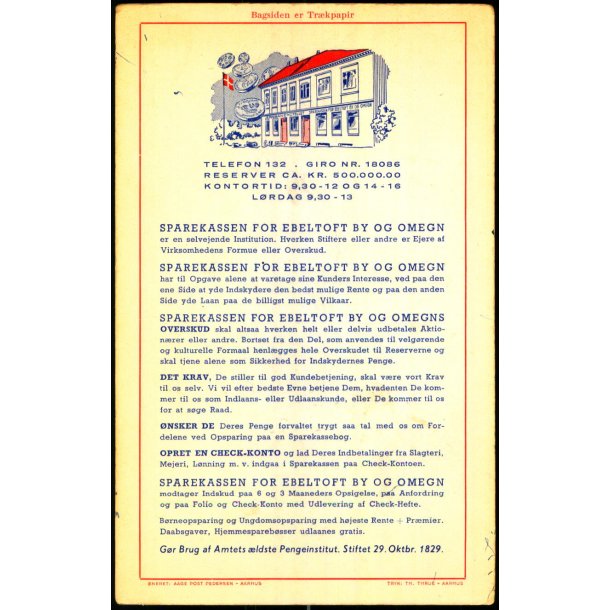 Sparekassen for Ebeltoft By og Omegn - Bagsiden er Trkpapir