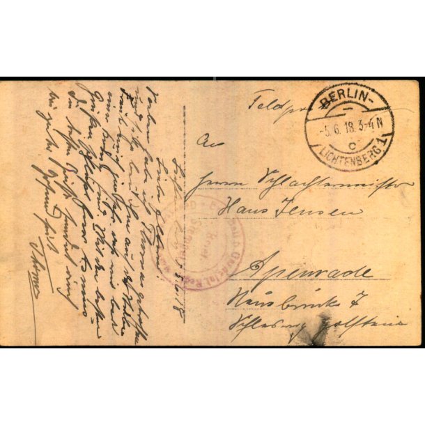 Feldtpost - Fra Berlin   5 - 6 - 18 - Til Apenrade  - Forside : Soldater