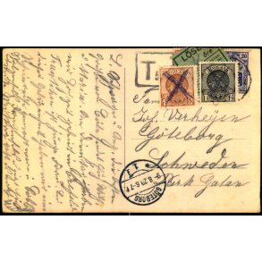 Efterporto - Postkort fra Tyskland til Sverige - Lsen 4 re Blkannoleret  - T5 c. - 9 - 8 - 20