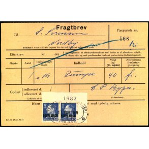 Fragtbrev - 2 x 80 re Fr IX  Prov. - Fra Esbjerg til Fan 19. Nov. 1969