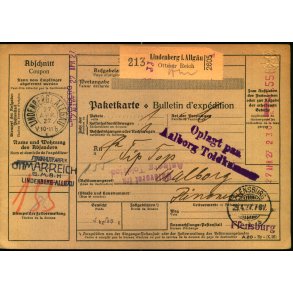 Adressekort fra Lindenberg i Allgu 27. Apr. 27 - Oplagt p Aalborg Toldkammer m:m.