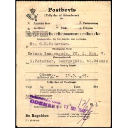 Postbevis - 1 Pakke - 17 - 9 - 1945