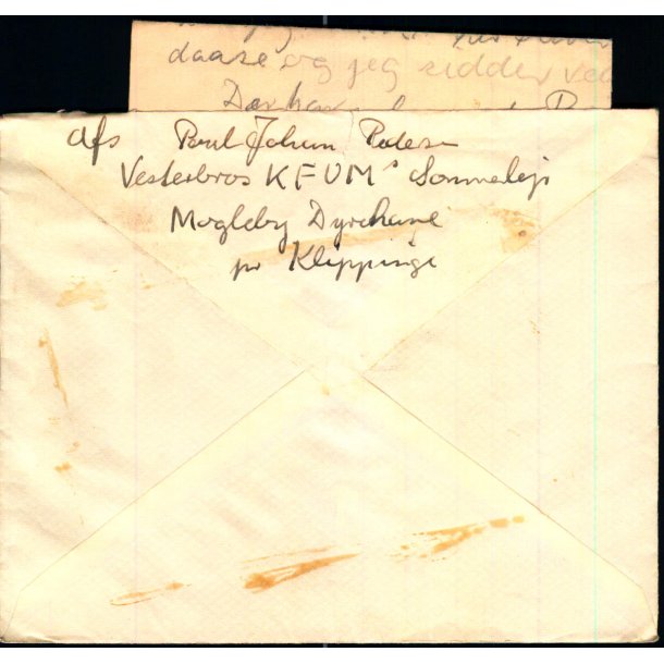 Brev med indhold (1 Ark) fra Vesterbros K.F.U.M. Sommerlejr 1943 - Magleby - Klippinge - Brugt