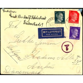 Luftpost - Censurbrev fra Tyskland  18 - 3 - 43 - Til Aarhus