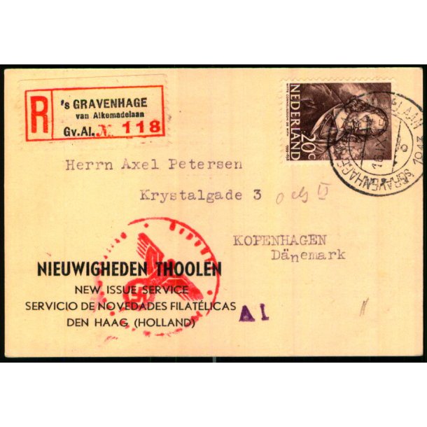 Rekomaderet - Censurpostkort fra Holland  16 - 9 - 45 - Til Danmark