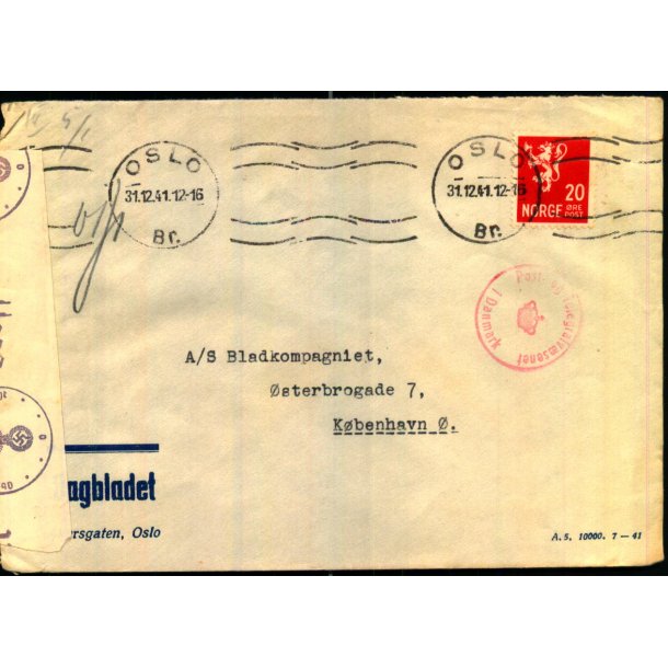 Censurbrev fra Norge  31 - 12 - 41 - Til Danmark