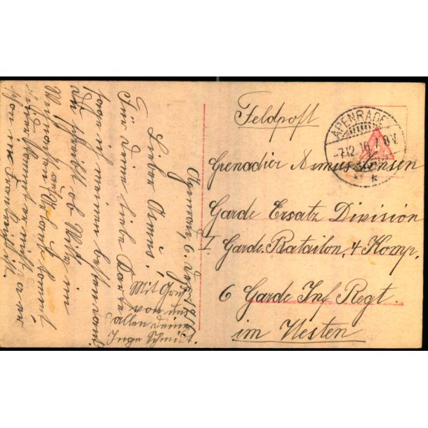 Feldtpost - Fra Apenrade  7 - 12 - 16 - Til Garde Inf. Regt.  - Forside : Henny Porten