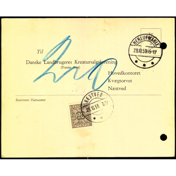 Efterporto - Tryksagskort fra Nstved  29 - 10 - 59