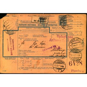Adressekort fra Tjekkoslovakiet 13 - 5 - 27 - Oplagt p Aalborg Toldkammer m:m.