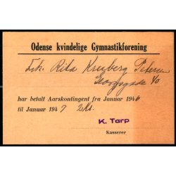 Odense kvindelige Gymnastikforening - Aarskontigent 1947 - 2kr. 