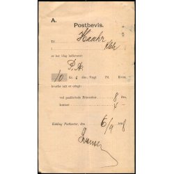 Postbevis - P. A.  - Kolding 6 - 9 - 1898