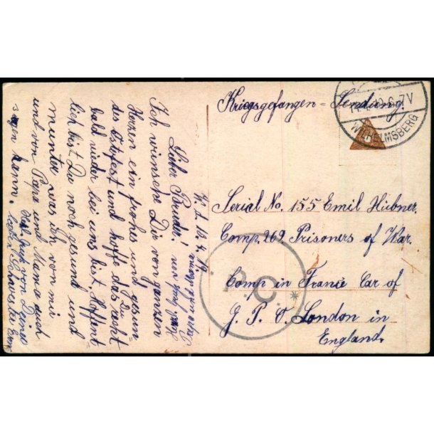 Krigs Gefangenensendung  - England - Wilhelmsberg 14 - 1 - 19 - Brugt