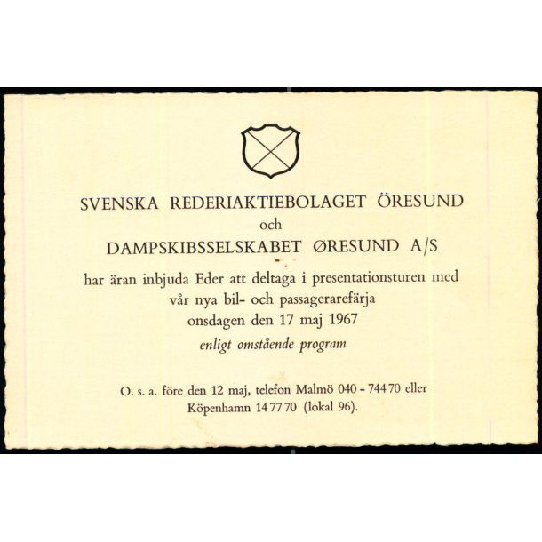 Svenska Rederiaktiebolaget &Ouml;resund &amp; Dampskibsselskabet resund A/S - u/n - Ubrugt