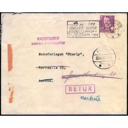 Brev til Aarhus 13. Okt. 1955  - Retur   - Kassebrev - Modtagelse Mgtet - Brugt