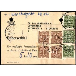 Efterporto - Debetseddel Silkeborg 28 - 10 - 60 -  5 kr. 10 re + 1 brev Strafporto 20 re