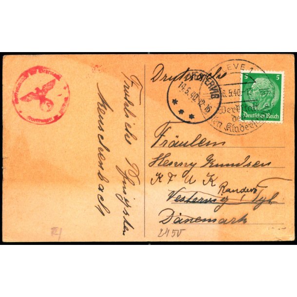 Censurpostkort fra Tyskland  14 - 5 - 40 - Til Randers