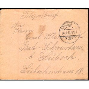 Feldpostbrev  - K.D. Feldpost.  26 -2 - 17  - Til Bad- Schwartau - Lbeck