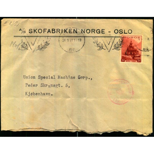 Censurbrev fra Norge  26 - 9 - 41 - Til Danmark