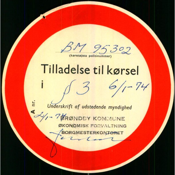 Tllladelse til K�rsel - BM 95302 - � 3 - 6/1 - 74