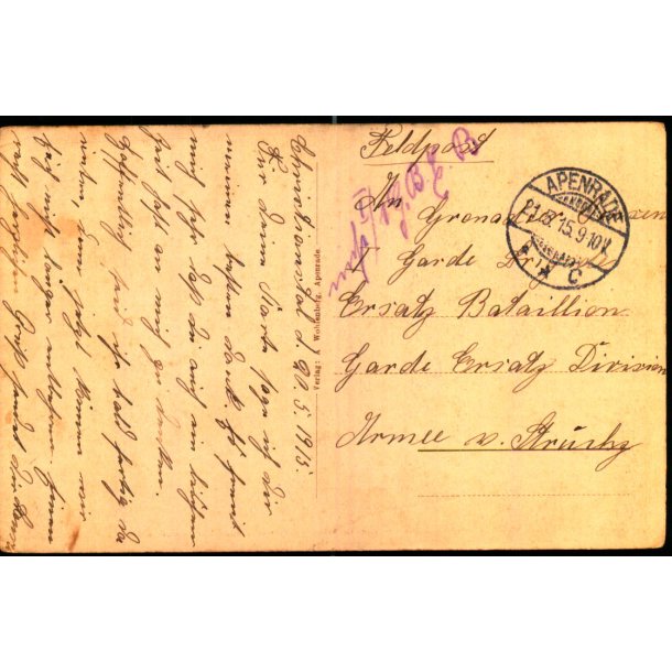 Feldtpost - Fra Apenrade   21 - 5 - 15 - Til Strurby  - Forside : Apenrade