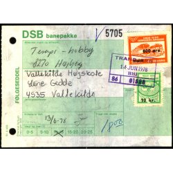 Banepakke DSB/Hads-Ning - Herreds Jernbane  - Flgeseddel - 13 - 6 - 78 - 1x800 re - 10  - Stemplet
