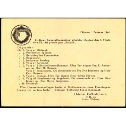 Ordinr Generalforsamling afholdes 8. marts 1944 - Odense Folkedansere - Helsagskort u/n - Ubrugt 