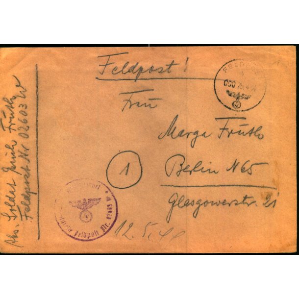 Tysk Feldpostbrev - Feldpoststempel 25 - 4 - 44 - Feldpost No. 02603 W - Til Berlin