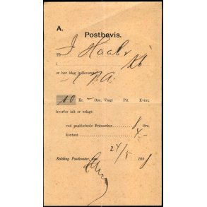 Postbevis - P. A.  - Kolding 14 - 5 - 1898