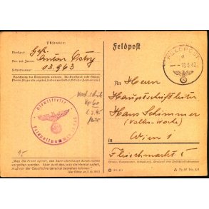 Feldpostkort - Feldpoststempel  18 - 6 - 42 - Til Wien 1 - Censur