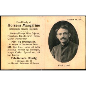 K�bmand Fred. Lund - Horsens Margarine - Fabrikernes Udsalg - Scharling u/n - Ubrugt
