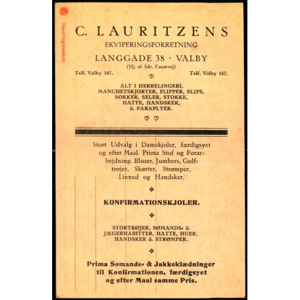 C. Lauritzens - Ekviperingsforretning - (Paa Skamlingsbankepkort u/n)