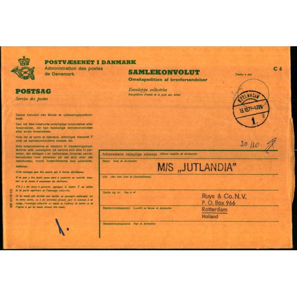 Samlekuvert - M/S Jutlandia 13 - 10 - 77 - Rotterdam - Holland