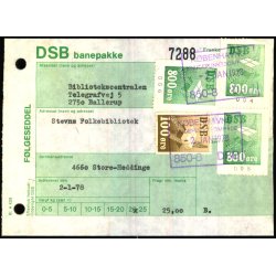 Banepakke DSB - Flgeseddel - 2 - 1 - 78 - 3x800 re - 1x100 re - Stemplet