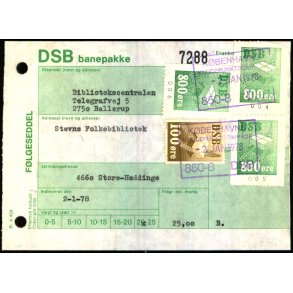 Banepakke DSB - Flgeseddel - 2 - 1 - 78 - 3x800 re - 1x100 re - Stemplet