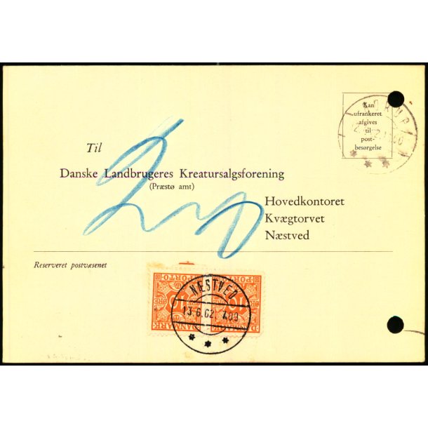 Efterporto - Tryksagskort fra Nstved  13 - 6 - 62