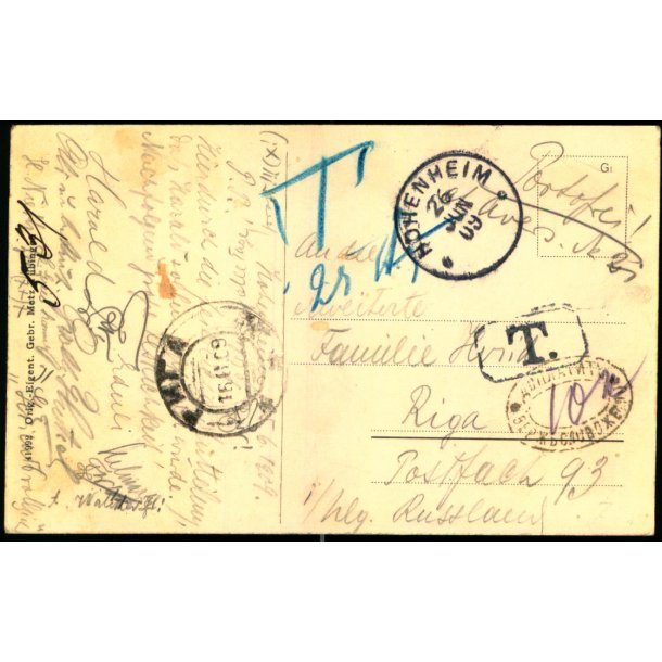 Efterporto - Postkort fra Tyskland  til Riga - Rusland 26 juni 09 - Portofri ? - T 25 c. 