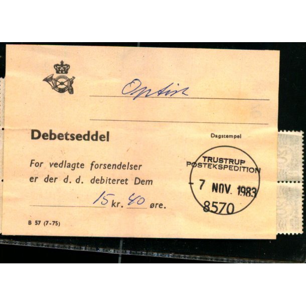 Efterporto - Debetseddel 15,40  - 7. Nov 1983