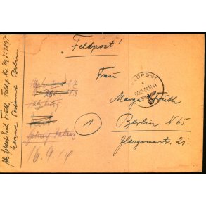Tysk Feldpostbrev - Feldpoststempel 9 - 10 - 44 - Feldpost No. 35189 P - Til Berlin