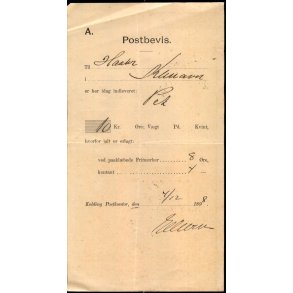 Postbevis - P. A.  - Kolding 4 - 12 - 1898