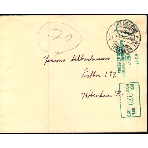 Efterporto - Ufrankeret Brev til Kbenhavn K  3 - 5 - 66 - Efterporto 70 re.