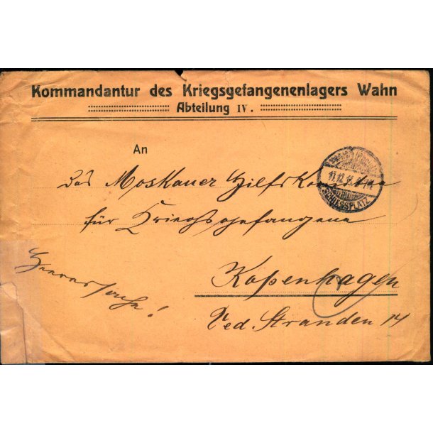Kommandantur des Krigsgefangenenlagers  Wahn - Kopenhagen -  ? ?  17 - 12 - 15 - Brugt