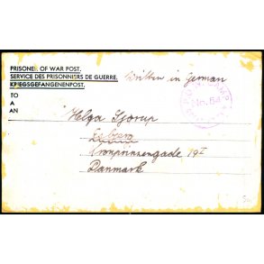 Prisoner of War Post - Brev til Danmark 2 - marts 1947 - P.O.W Camp No 54 