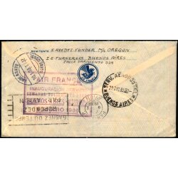 Luftpost Brev fra Argentina til Danmark - 29 - 12 - 1935 - Mange stempler p bagsiden !