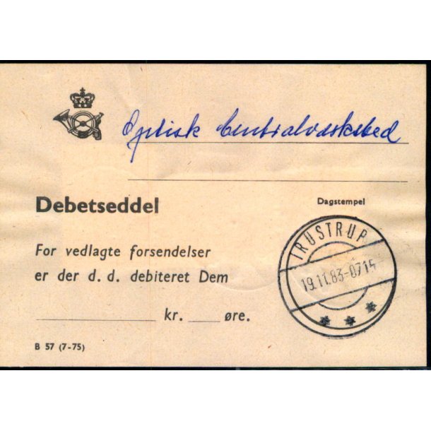 Efterporto - Debetseddel 6,20  -  Trustrup 19 - 11 - 83