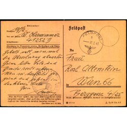 Feldpostkort - Feldpoststempel  1 - 2 - 43 - Til Wien 66 - Censur