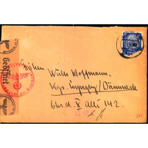 Censurbrev fra Tyskland  17 - 3 - 42 - Til Kgs.Lyngby - Frimrke defekt 1